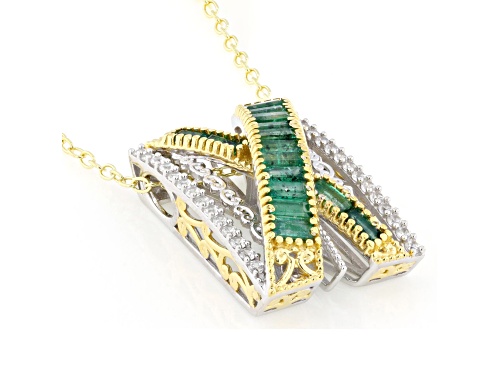 2.44ctw Grizzly Emerald, White Zircon Rhodium & 24k Gold Over Palladium Sterling Silver Pend W/Chain