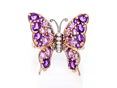 3.06ctw Amethyst and White Zircon Rhodium & 18k Rose Gold Over Palladium Sterling Silver Ring - Size 7