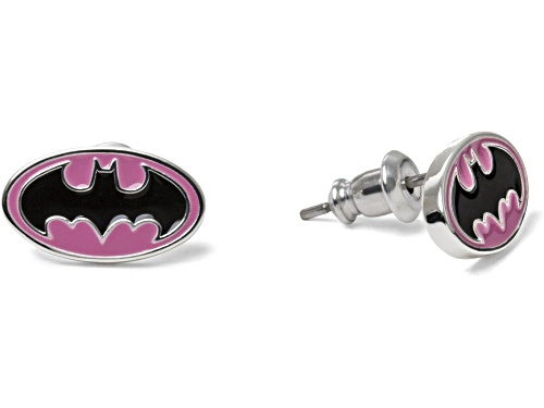 DC Comics Batgirl Logo Pink with Black Logo Stud Earrings