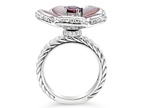 Judith Ripka Tourmaline, Mother-Of- Pearl & Bella Luce® Rhodium Over Sterling Textured Flower Ring - Size 6