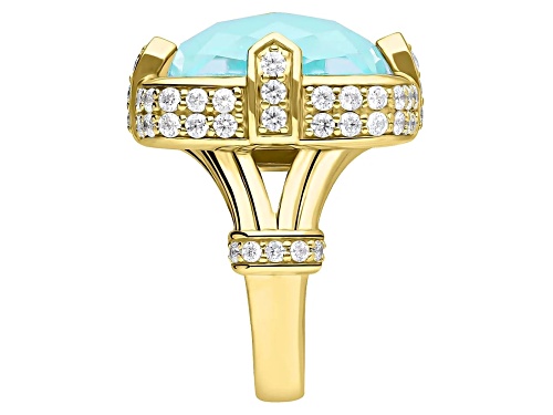 Judith Ripka Turquoise and Bella Luce® Diamond Simulant 14k Gold Clad Ring - Size 5