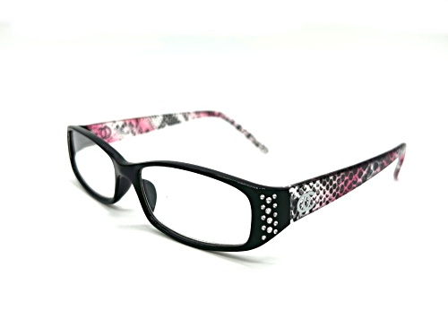 Oleg Cassini Set of 2 Pink Python and Black Python in +2.00 Eyeglasses Readers