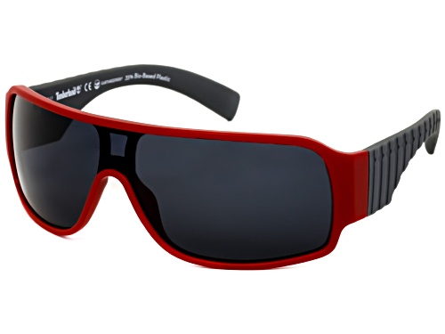 Timberland Matte Red and Gray/Smoke Polarized Shield Sunglasses