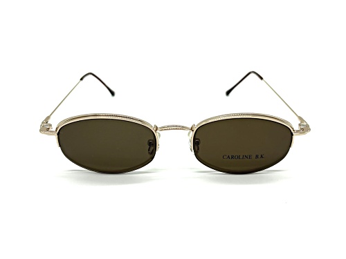 Caroline B.K. Gold Tone Eyeglasses Frame / Clear Lenses w/ Magnetic Brown Sunglasses Attachment