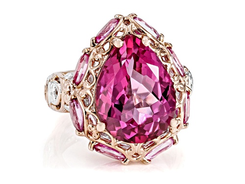 12.81ctw Pink Topaz Rhodium And 18k Rose Gold Over Palladium Sterling Silver Ring - Size 10