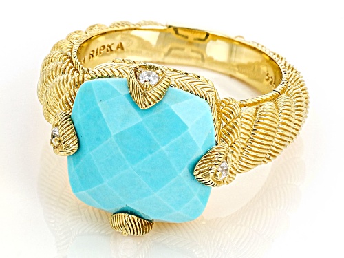 Judith Ripka Turquoise and Bella Luce® Diamond Simulant 14k Gold Clad Ring - Size 10