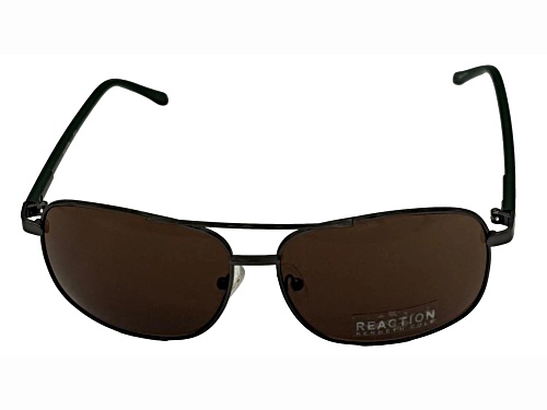 Kenneth Cole Reaction Men's Shiny Gunmetal Rectangle Frame / Brown Lenses Sunglasses