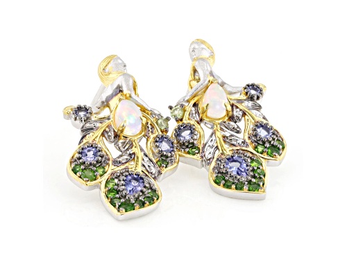 1.59ctw Ethiopian Opal, Multi-Gem Rhodium & 24k Yellow Gold Over Palladium Sterling Silver Earrings