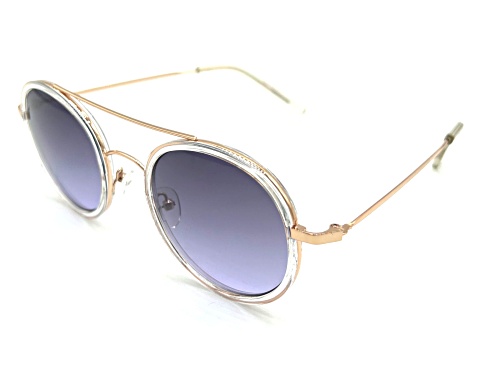 BCBG Rose Gold Tone /Blue Round Sunglasses