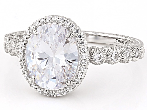 Judith Ripka Bella Luce® Diamond Simulant Rhodium Over Sterling Silver Halo Ring 4.10ctw - Size 11
