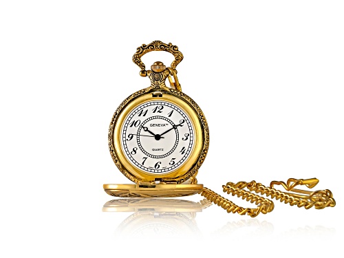 Geneva Gold Tone Dad with Chain Pocket Watch
