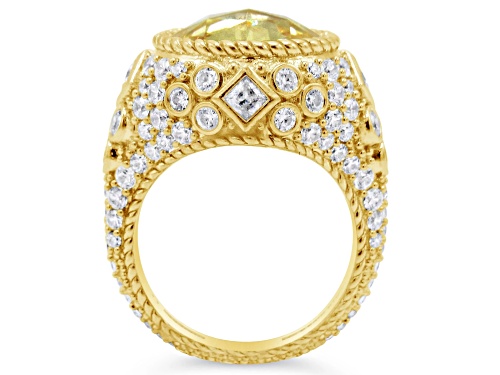 Judith Ripka 9.5ct Canary and 3.84ctw White Bella Luce Diamond Simulant 14K Gold Clad Ring - Size 6