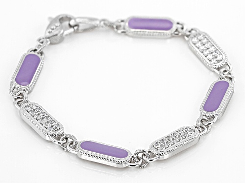 Judith Ripka 2.10ctw Bella Luce® and Purple Enamel Rhodium Over Sterling Silver Station Bracelet - Size 7