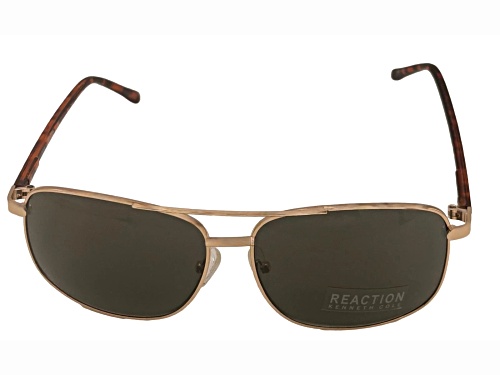 Kenneth Cole Men's Gold and Tortoise Rectangle Frame / Green Lenses Sunglasses