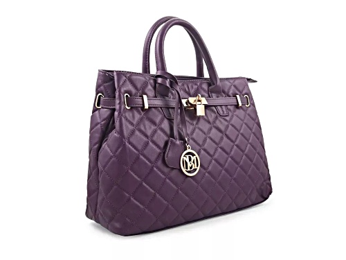 Badgley Mischka Medium Size Diamond Quilted Tote in Plum. Model # BM-4160-PLU