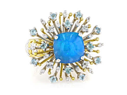 3.48ctw Paraiba Opal and Multi Gemstone Rhodium & 24K Gold Over Palladium Sterling Silver Ring - Size 10
