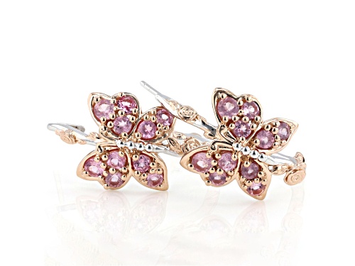 2.81ctw Round Pink Spinel Rhodium & 18K Rose Gold Over Palladium Sterling Silver Earrings