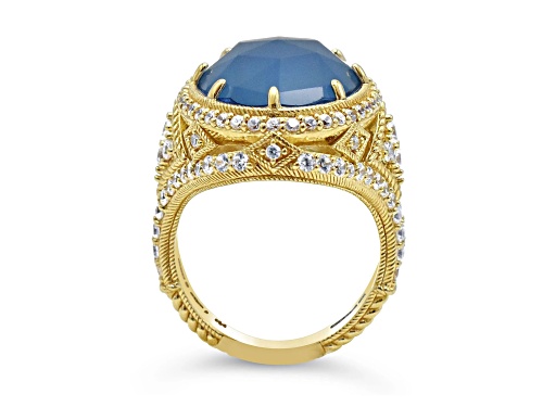 Judith Ripka 18x13mm Oval Lab Blue Quartz and Bella Luce 14K Gold Clad Ring - Size 5