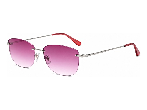 BCBG Shiny Silver Round Frame / Pink Lenses Sunglasses