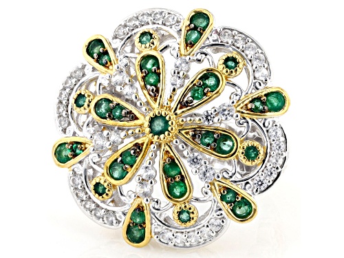 2.08ctw Grizzly Emerald, Zircon Rhodium & 24K Yellow Gold Over Palladium Sterling Silver Ring - Size 6