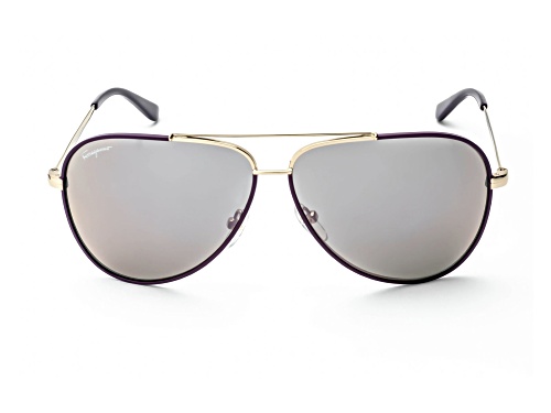 Salvatore Ferragamo Men's Shiny Light Gold Aviator Frame / Purple Lenses Sunglasses
