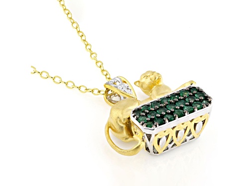 0.81ctw Grizzly Emerald Rhodium & 24k Gold Over Palladium Sterling Silver Panther Pendant With Chain