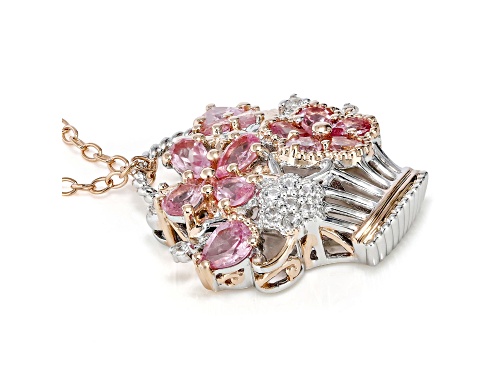 2.68ctw Pink Spinel, White Zircon Rhod/18k Rose Gold Over Palladium Silver Pendant W/ Chain