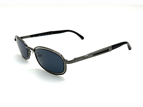 Caroline B.K. Silver Rectangular Frame / Dark Gray Lenses Sunglasses