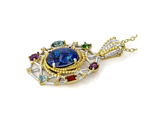 12x10mm Australian Opal Triplet, Multi Gemstone Rhodium/24k Gold Over Palladium Silver Pendant/Chain