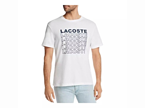 Lacoste Men's White Crew Neck T-Shirt with Repeat Logo in Size Medium