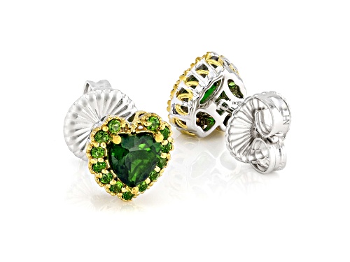 2.11ctw Chrome Diopside Rhodium & 24k Yellow Gold Over Palladium Sterling Silver Earrings