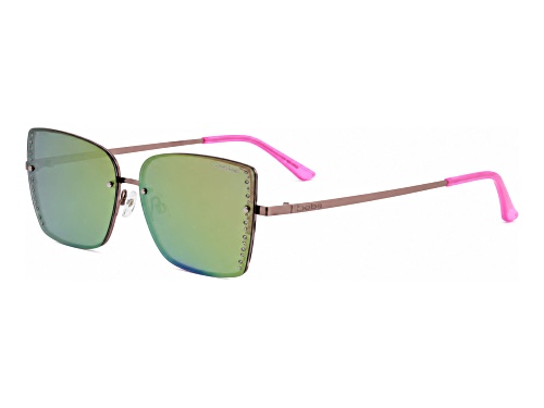 BEBE Shiny Pink Square Frame / Green Lenses Sunglasses