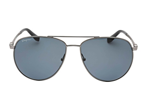 Salvatore Ferragamo Men's Dark Gunmetal Aviator Frame / Blue Lenses Sunglasses