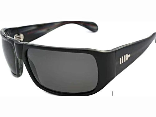 Mosely Tribles Black Wrap Around Rectangle Frame / Gray Polarized Lenses Sunglasses