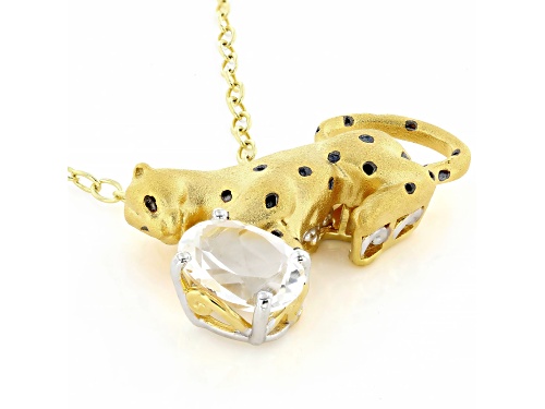 1.15ct White Quartz Rhodium & 24k Gold Over Palladium Sterling Silver Panther Pendant W/ Chain