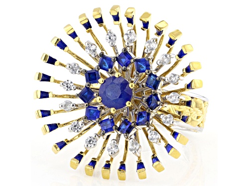 3.51ctw Cobalt Spinel, White Zircon Rhodium & 24K Yellow Gold Over Palladium Sterling Silver Ring - Size 6