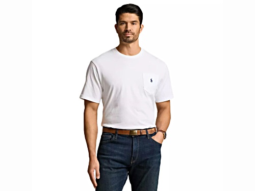 Polo by Ralph Lauren Men's White Crew Neck T-Shirt with Logo on Pocket Size Medium