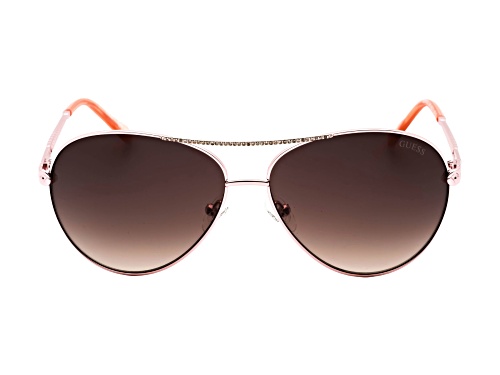Guess Shiny Rose Gold Aviator Frame / Brown Gradient Lenses Sunglasses