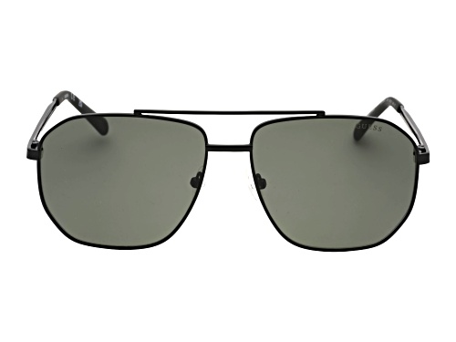 Guess Men's Matte Black Aviator Frame / Green Lenses Sunglasses