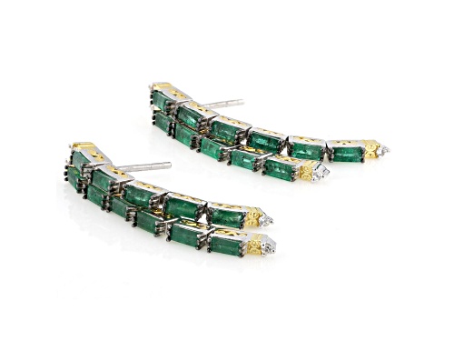 2.77ctw Grizzly Emerald, White Zircon Rhodium & 24k Gold Over Palladium Sterling Silver Earrings