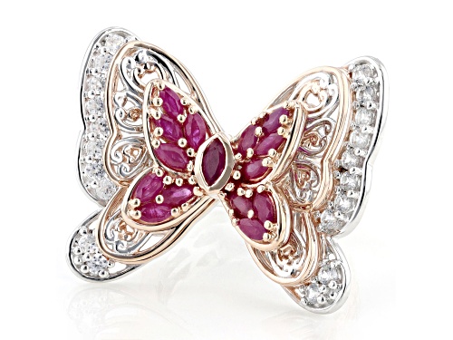 2.34ctw Ruby With White Zircon Rhodium & 18k Rose Gold Over Palladium Sterling Silver Ring - Size 6