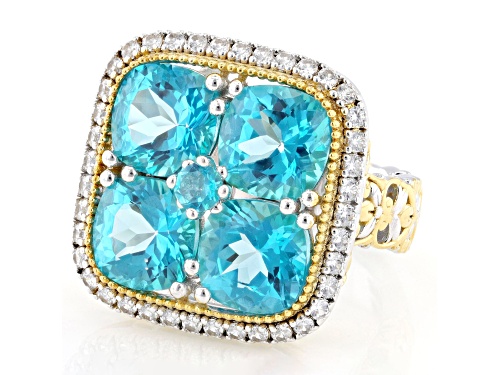 10.52ctw Topaz, White Zircon Rhodium & 24K Yellow Gold Over Palladium Sterling Silver Two-Tone Ring - Size 7