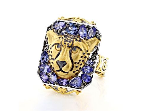 2.66ctw Tanzanite Rhodium & 24K Yellow Gold Over Palladium Sterling Silver Cheetah Ring - Size 9