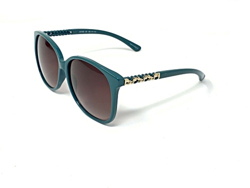 Adrienne Vittadani Green Teal Round Frame / Pink Brown Lenses Sunglasses
