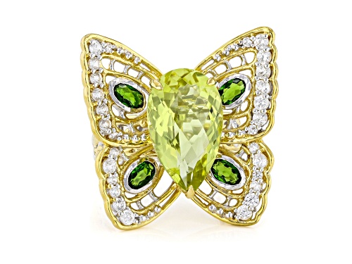 10.15ctw Ouro Verde, Chrome Diopside, Zircon Rhod/24K Gold Over Palladium Sterling Silver Ring - Size 7