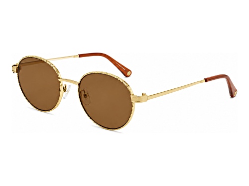 BCBG Shiny Gold Round Frame / Brown Lenses Sunglasses