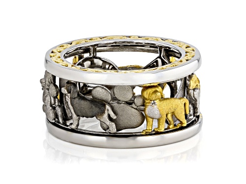 White Diamond Accent Rhod/24k Yellow Gold Over Palladium Sterling Silver Big Dog Ring - Size 8