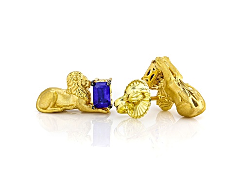 1.20ctw Cobalt Blue Spinel 24k Yellow Gold Over Palladium Sterling Silver Earrings
