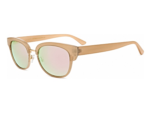 BCBG Cloudy Neutral Beige Cat Eye Frame / Gray Mirrored Lenses Sunglasses