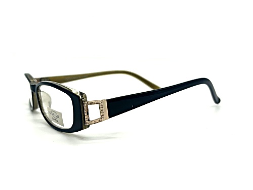 OSCAR Optix by OSCAR de la Renta Black and Bronze with Crystal Detail Oval Eyeglasses Readers +1.00